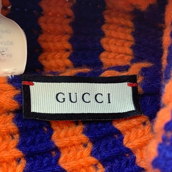 NWT Gucci Striped Beanie Wool Hat In Orange Size M - Picture 6 of 12
